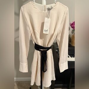 Zara Mini Cream Dress with Black Belt